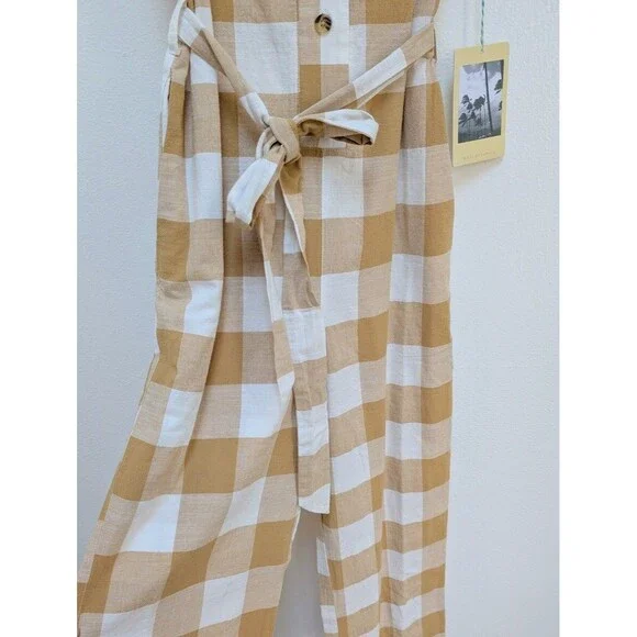 Anthropologie Trovata Birds of Paradise Jumpsuit Sz S Plaid Sleeveless V Neck - Picture 3 of 9